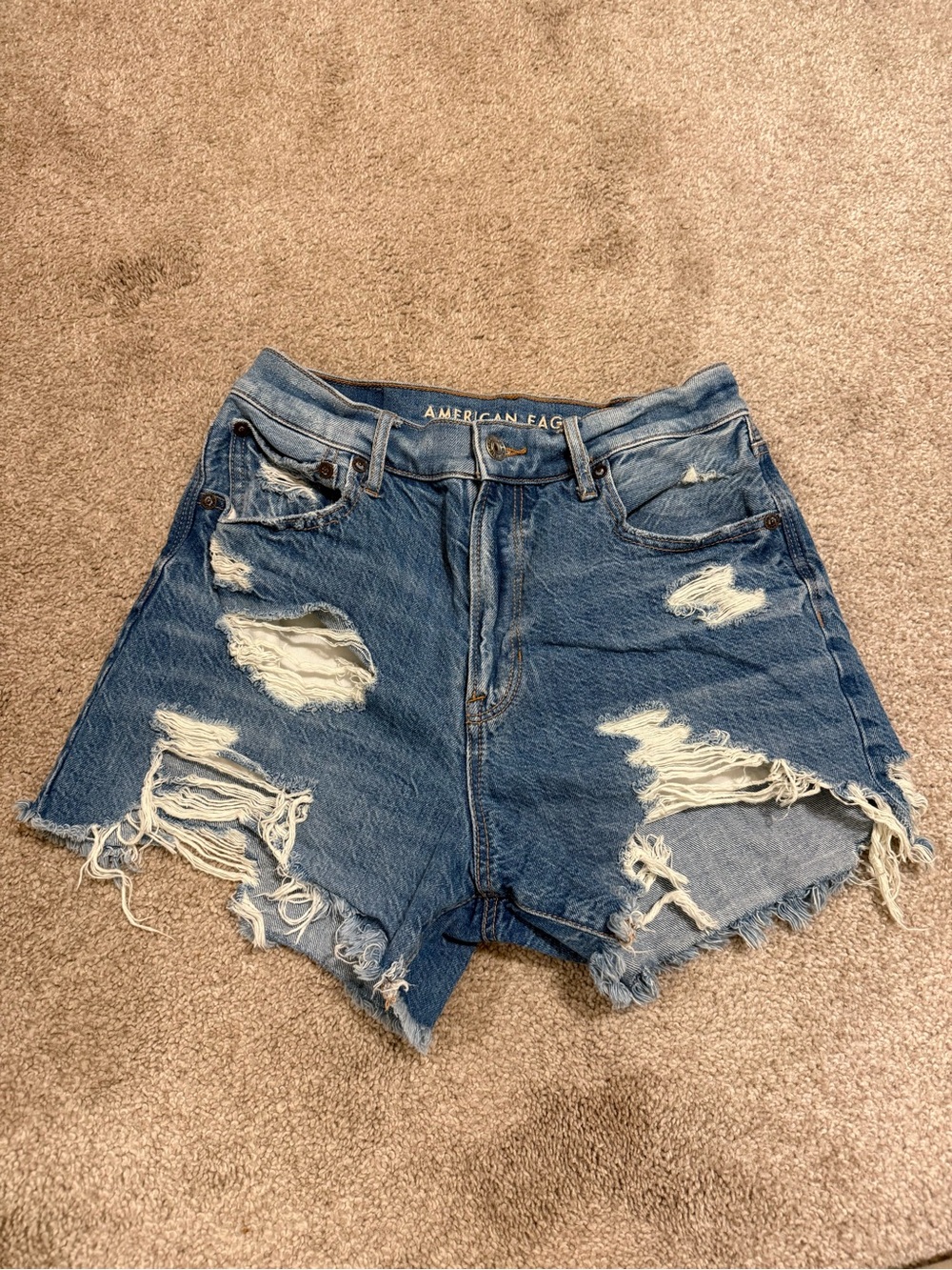 American Eagle Outfitters High-Waist Distressed Denim Shorts - Blue